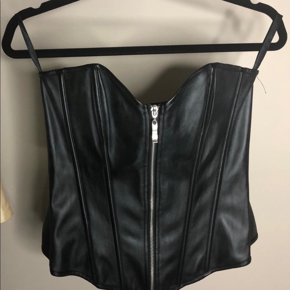 NWOT black “leather” corset
